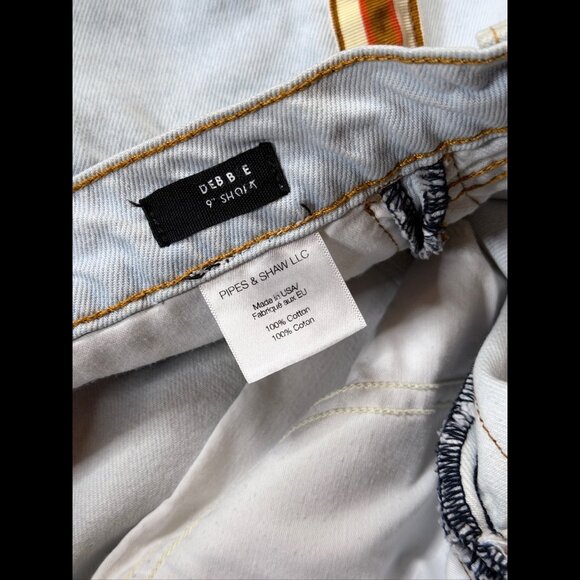 Veronica Beard Jean Shorts 12 Blue Exposed Button Light Denim Side Stripe Frayed - Picture 7 of 7